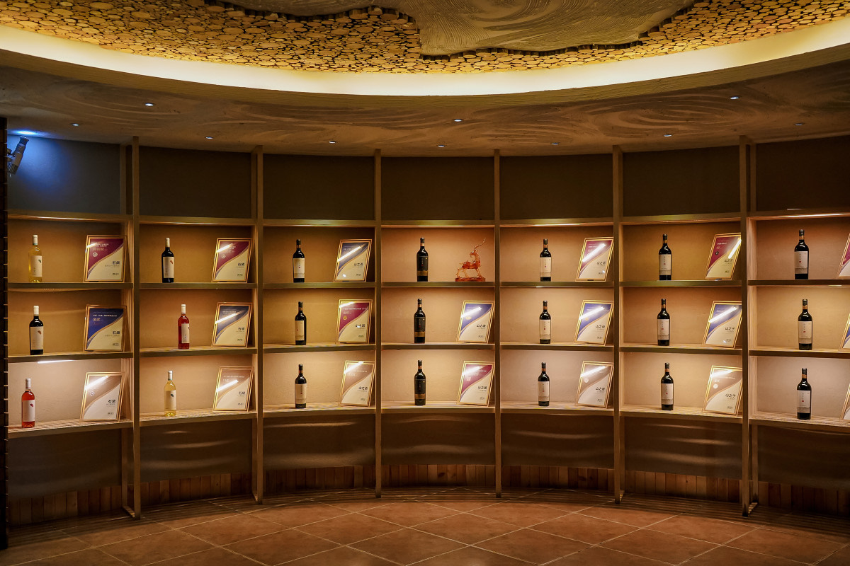 Vino cinese nel Ningxia: degustazioni ai piedi dei Monti Helan 2 Bottiglie di vino del Ningxia esposte in cantina